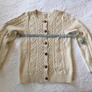 Vintage L.L. Bean Cardigan Sweater - Cream Fisherman Cable-Knit